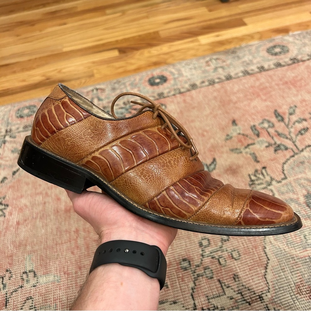 Vintage Giovanni Italy Exotic Leather Dress Shoes Mens 9.5 Brown Oxford